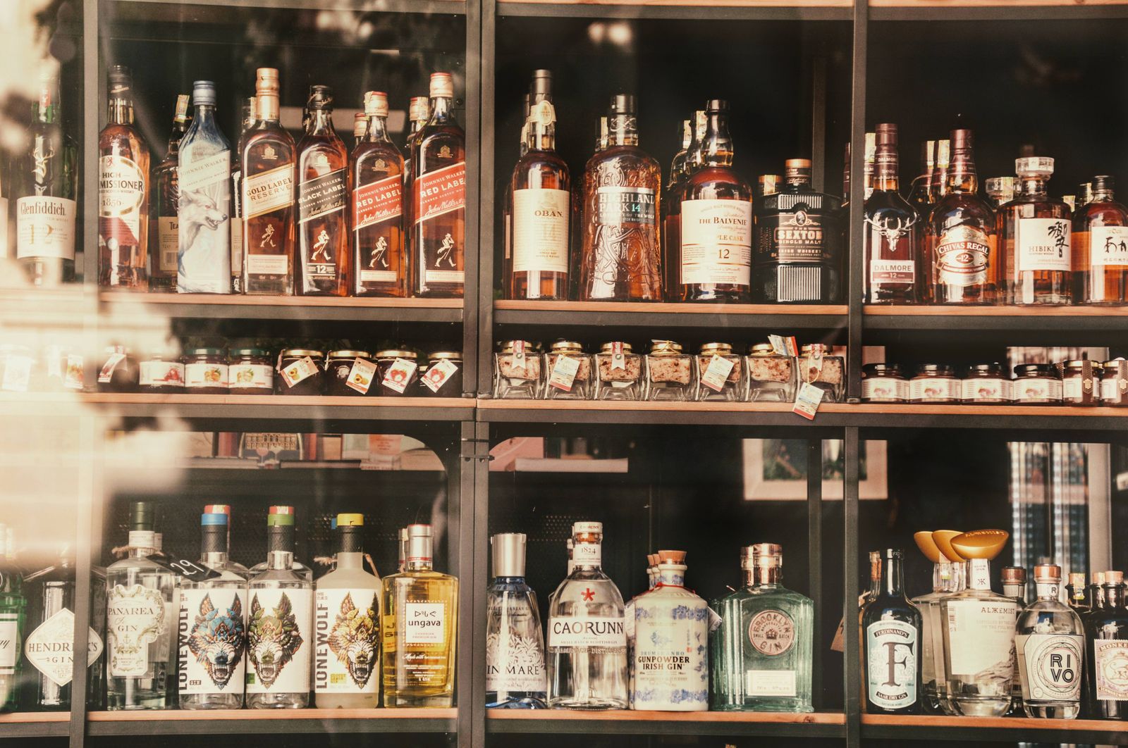Shelves of liquor bottles inside a licensed Connecticut liquor store